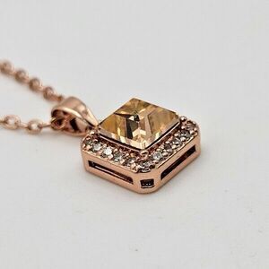 JCM China Rose Gold Toned Square CZ with Pave on 18" Cable Chain  Necklace